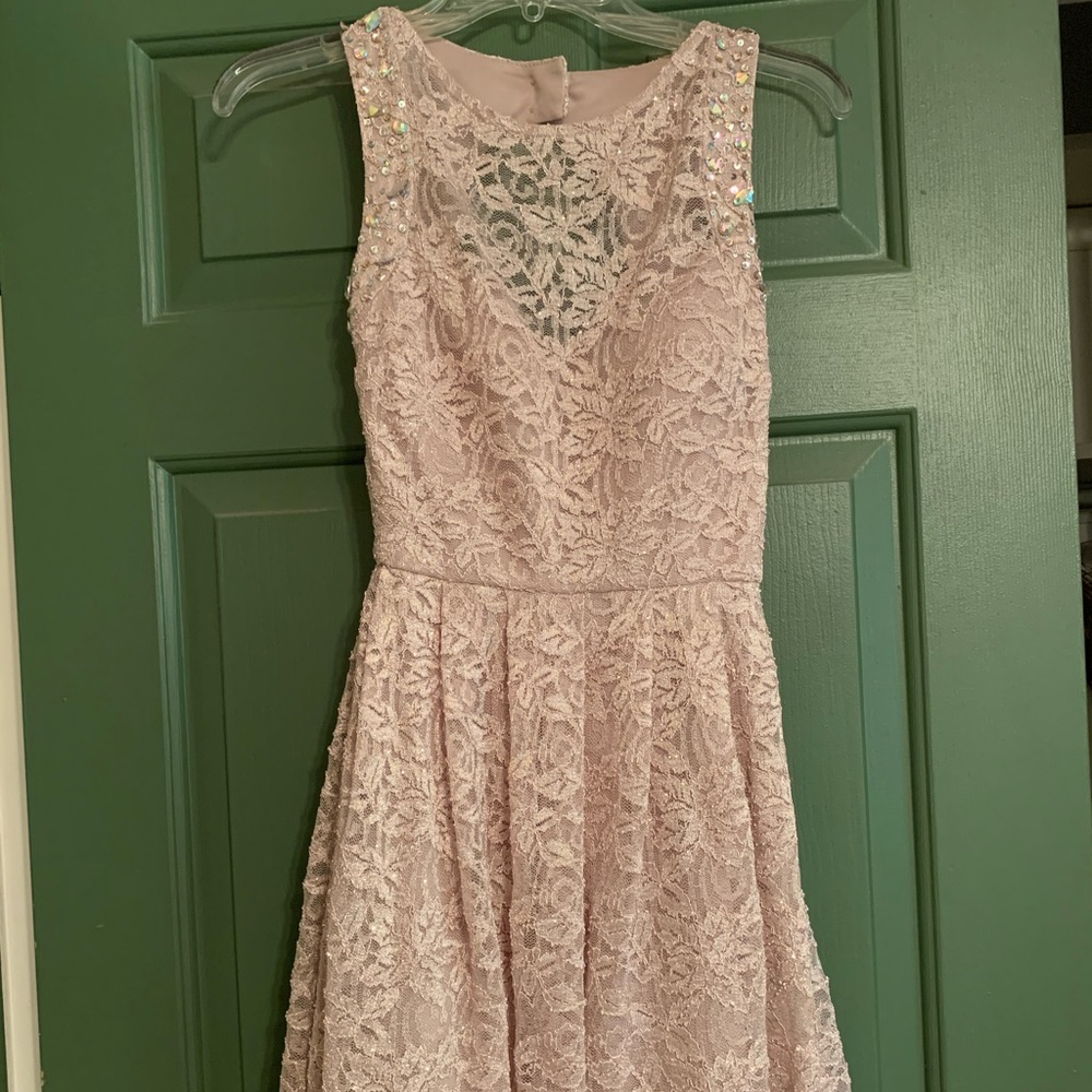 David’s Bridal champagne homecoming dress